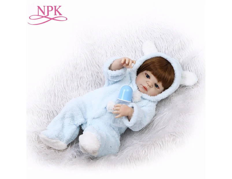 NPK 22inch newborn babies doll full silicone vinyl reborn dolls boy bebe Blue plush clothes Fashion Dolls Brown hair