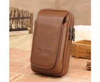 Casual Genuine Leather Zipper Man Belt Hook Multi-Pocket Waist Bag Phone Pouch - Brown