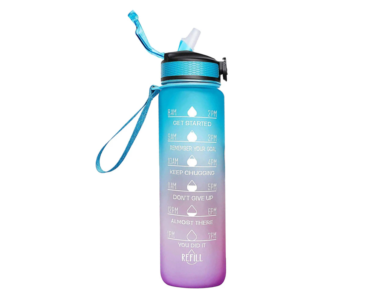 Water Bottle with Straw & Time Marker, Portable Reusable Fitness Sports Water Jug