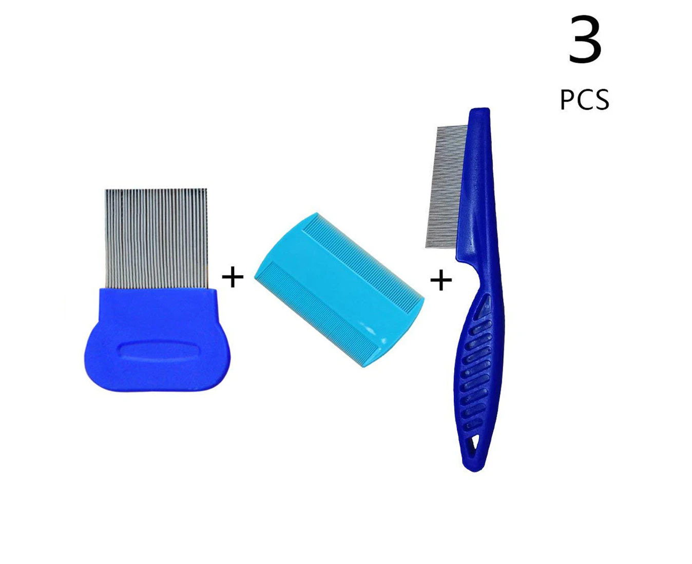 3 Pack Dog Hair Flea Comb, Stainless Pin Dog Cat Grooming Tick Lice Comb,Comb Set Of 3 Blue