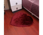 Area Rug Hairy Cozy Soft Texture Comfortable Cushion Love Heart Shape Floor Rugs Faux Sheepskin Rug for Indoor-Wine Red B