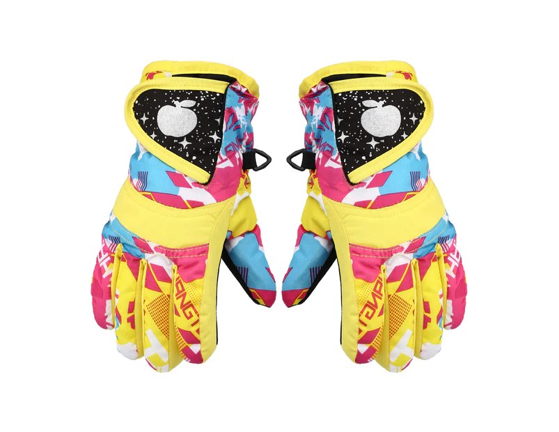 1 Pair Skiing Gloves High Insulation Warming Keeping Waterproof Winter Unisex Kids Snow Gloves for Outdoor - Yellow M