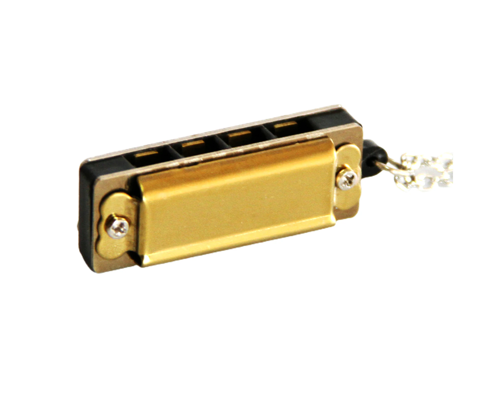 8 Tone 4 Holes Mini Harmonic Pendant Metal Musical Instrument Toys Harmonica Pendant for Gift - Golden