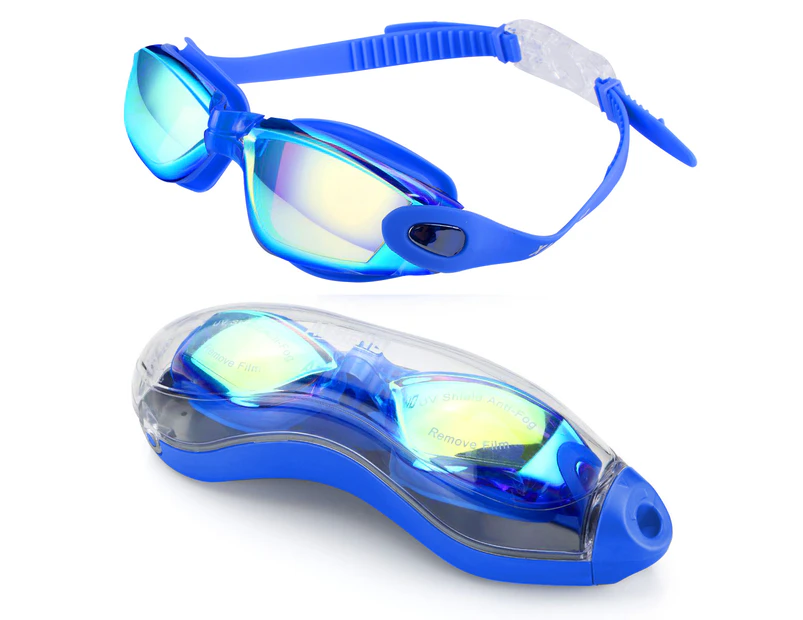 Mirror Swimming Goggles, Leak-Free Swimming Goggles, Anti-Fog, Uv Protection, Swim Goggles With Free Wide View Protective Case