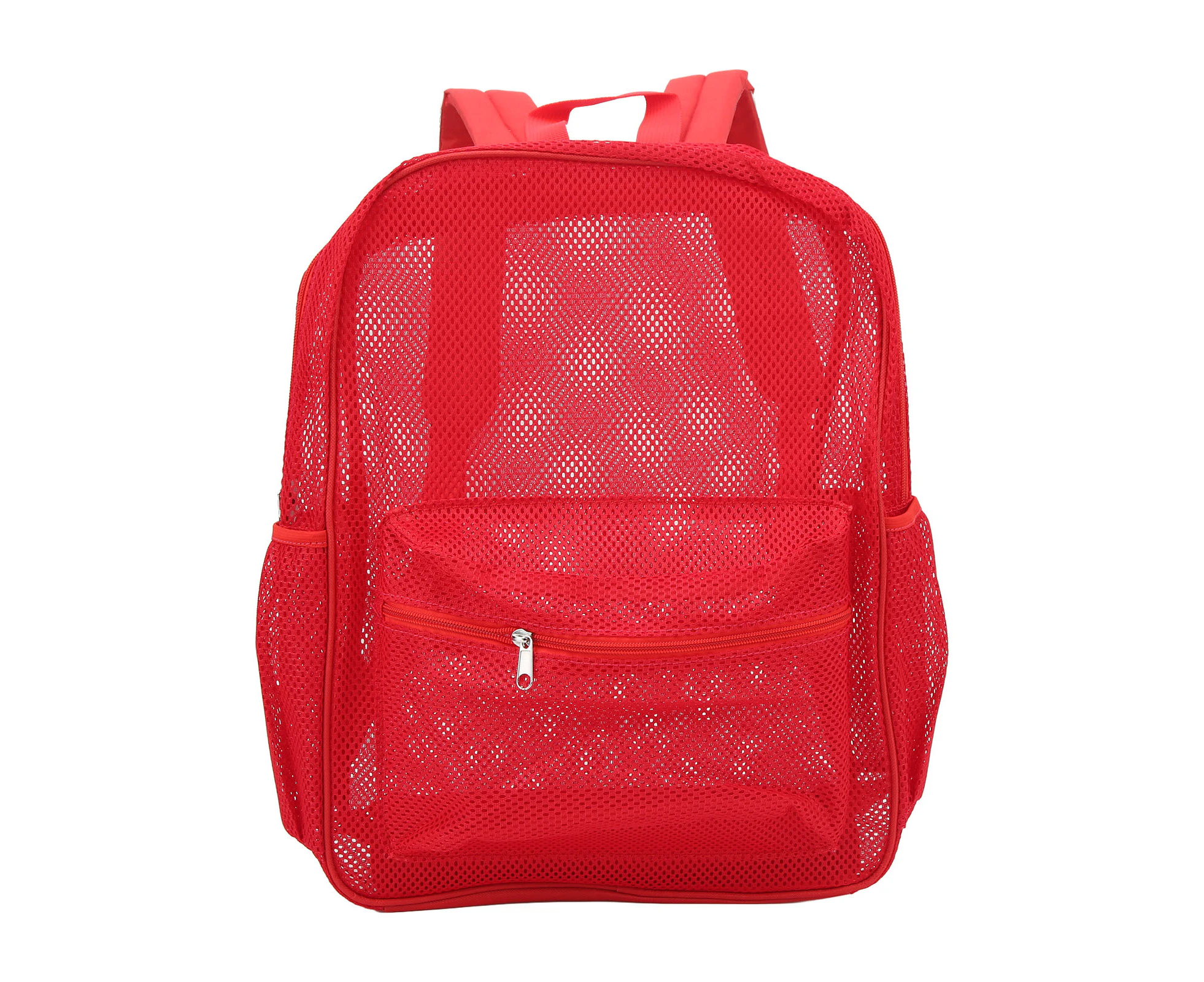 Mesh Backpack Heavy Duty Lightweight Large Capacity Washable See Through Backpack For Swimming Beach Sports  Red