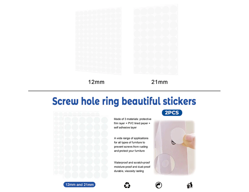 2 Pcs Screw Covers, White, Self-Adhesive, Screw Hole Stickers, Screw Caps White, Screw Caps For Furniture Screws, Diameter 21 Mm And 12Mm
