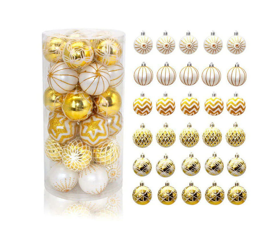 Bestier 30PCS Christmas Balls 60MM Painted Hanging Ornaments-GoldWhite