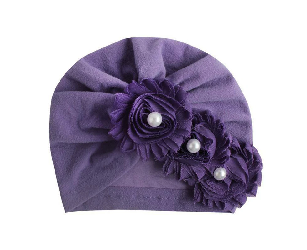 Baby Girls Floral Turban Cap Infant Head Wrap Headband Soft Beanie Hat - Purple