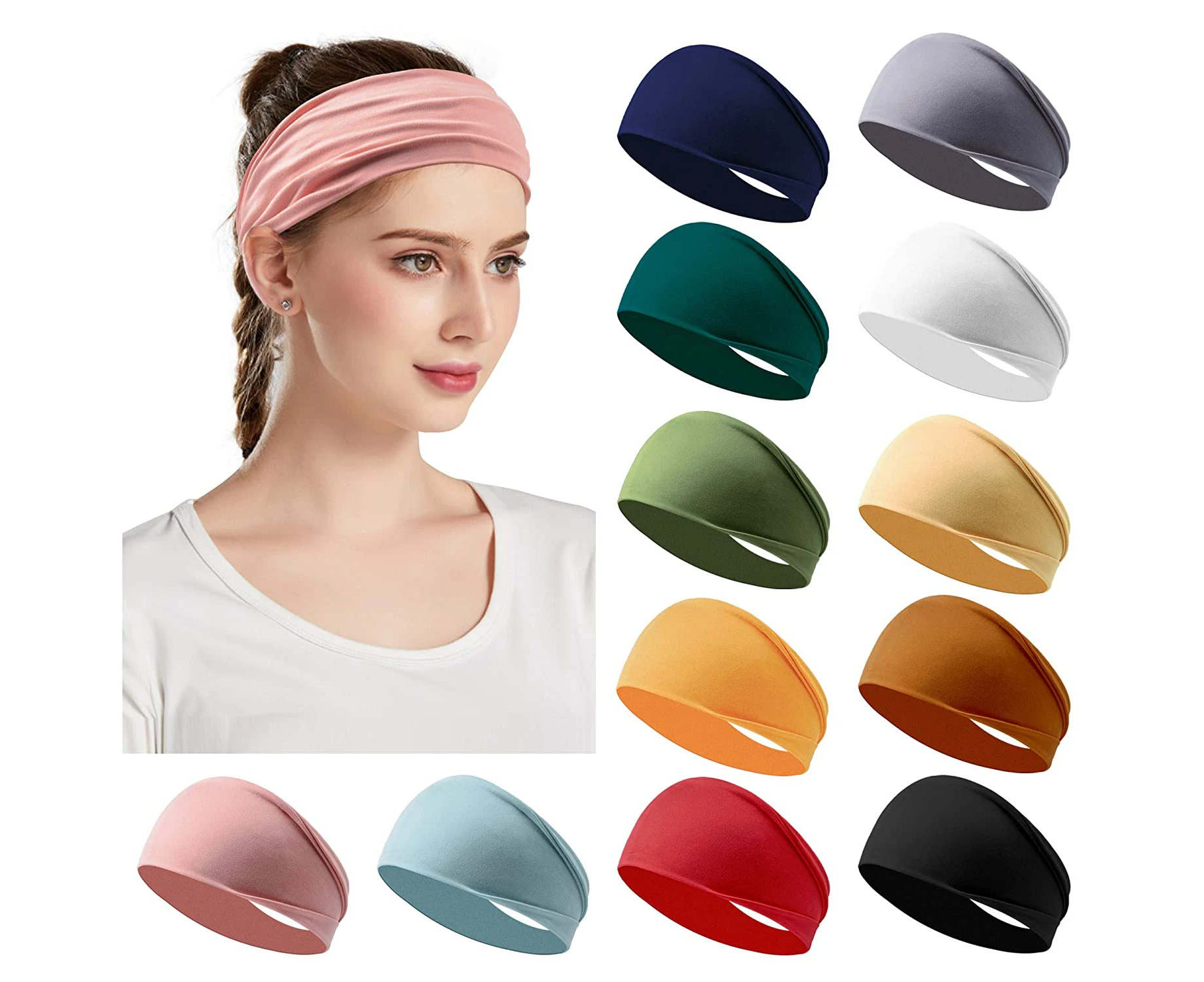 Headbands,12Pcs Hood12 Pack Women'S Headband Elastic Hairband Workout Running Bandana