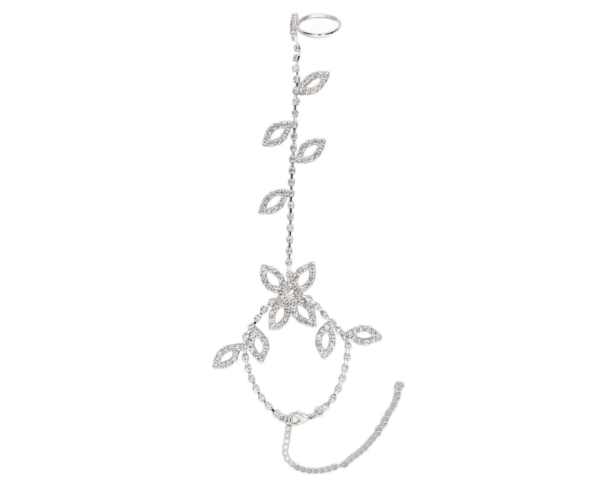 Rhinestone Foot Chain Women Stylish Leaves Shaped Pendant Anklet Jewelry Accessories For Beach Party
