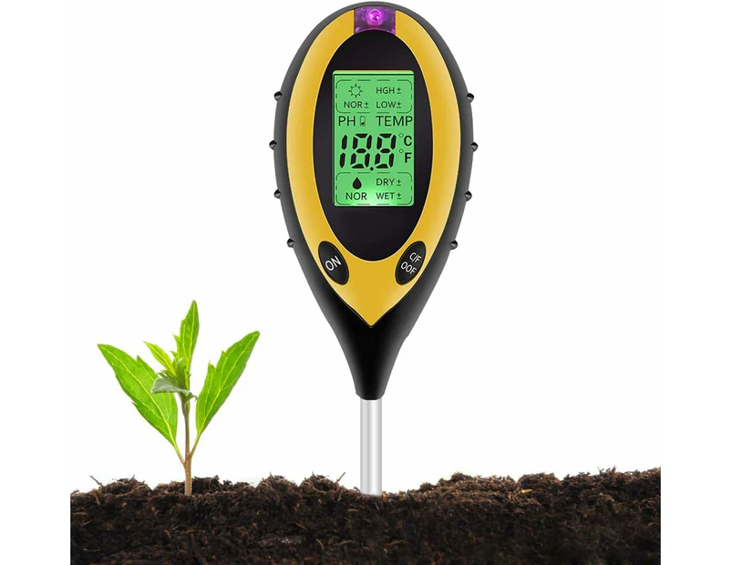 4 In 1 Solid Ph Soil Tester, Light And Ph Tester Acidity, Temperature, Soil Humidifier, Soil Moisture Tester Sensor For Plants, Garden Farm, Lawn, Indoor A