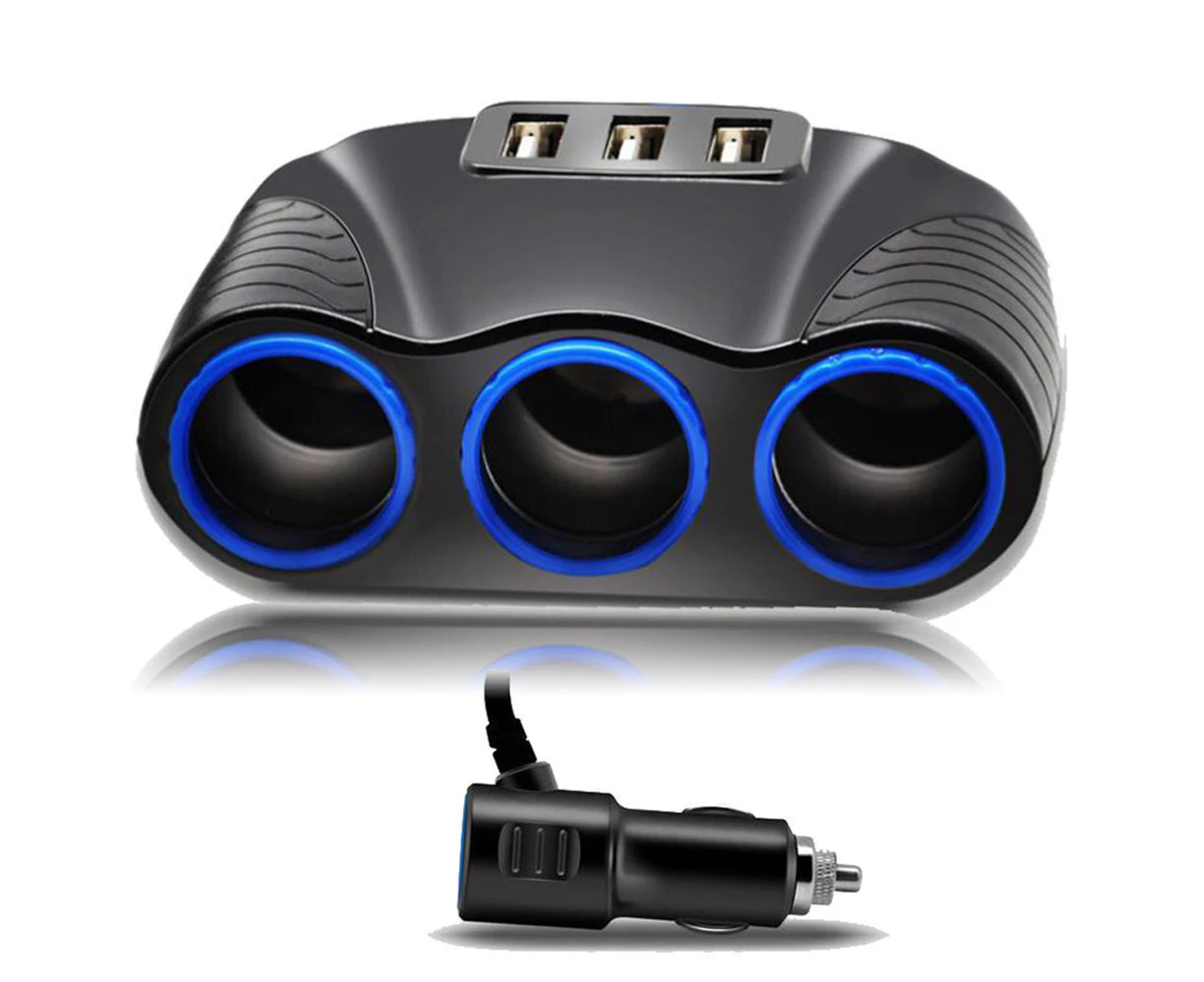 12-24V 3 Ways Car Cigarette Lighter Socket Splitter USB Charger Power Adapter