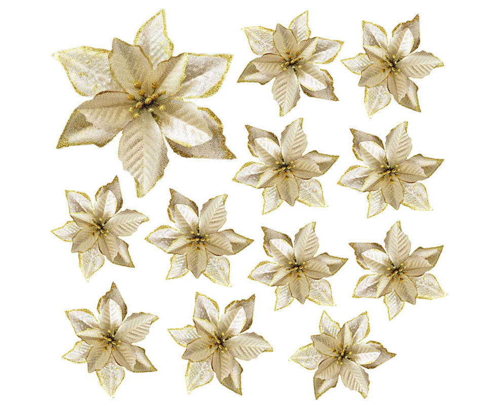 Bestier 12 Pack 15cm Phnom Penh Small Flower Christmas Tree Decoration-Gold