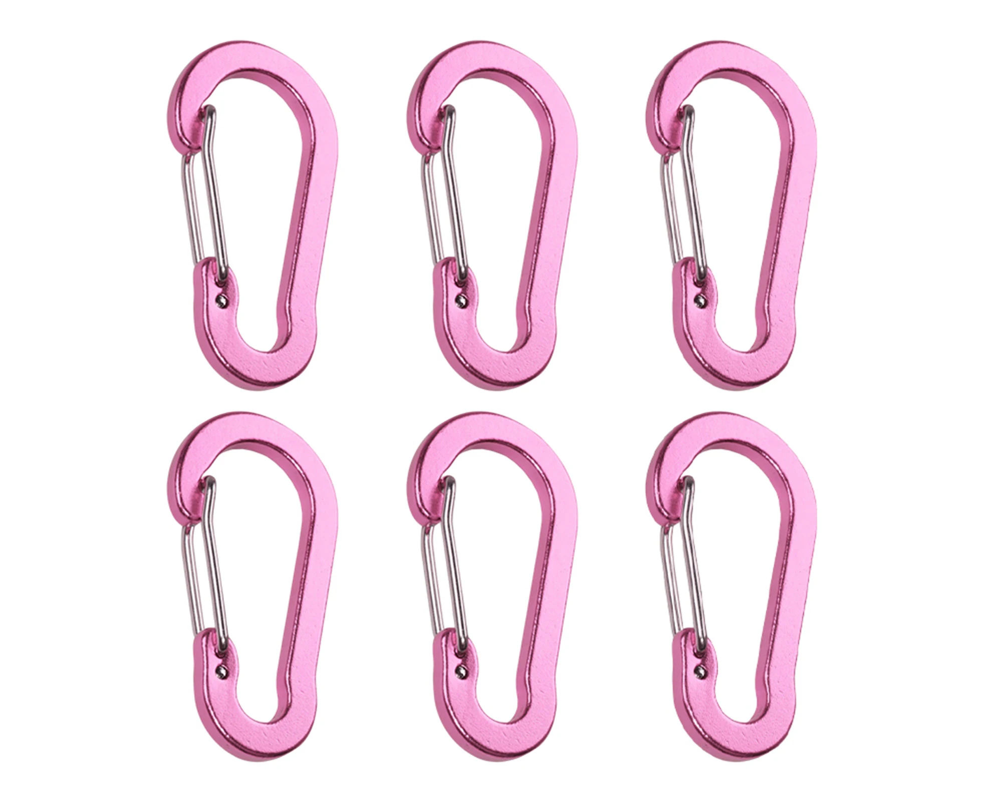 Fulllucky 6Pcs Climbing Buckles Rustproof Smooth Edge Anti Fade Gourd Shape Aluminum High Hardness Bright Color Carabiners for Travel-Pink