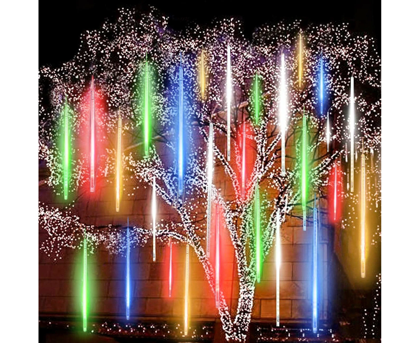 Upgraded Meteor Shower Rain Lights - Waterproof Drop Icicle Snow Falling Raindrop 50Cm 10 Tubes Cascading Lights For Wedding Xmas Home Décor (Multi Color),