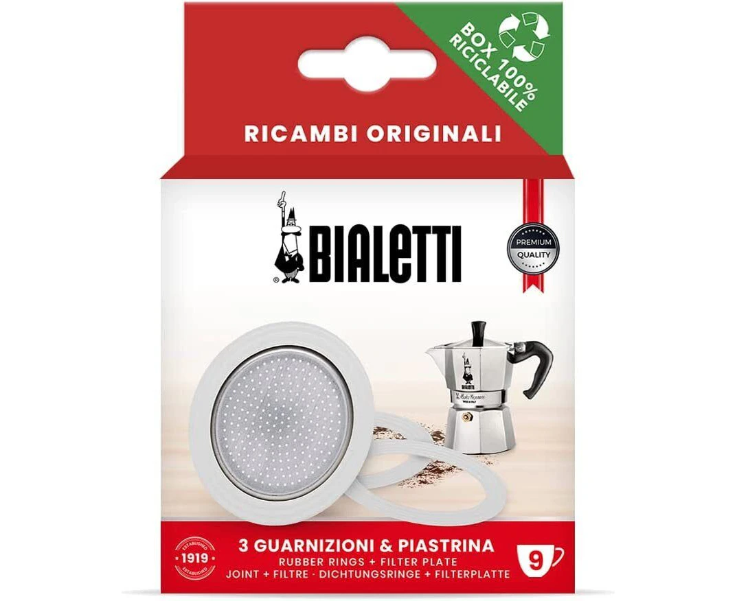 3 Rubber Ring Gasket & Filter For Aluminium Coffee Perculator & Bialetti 9 Cups - 9 Cup