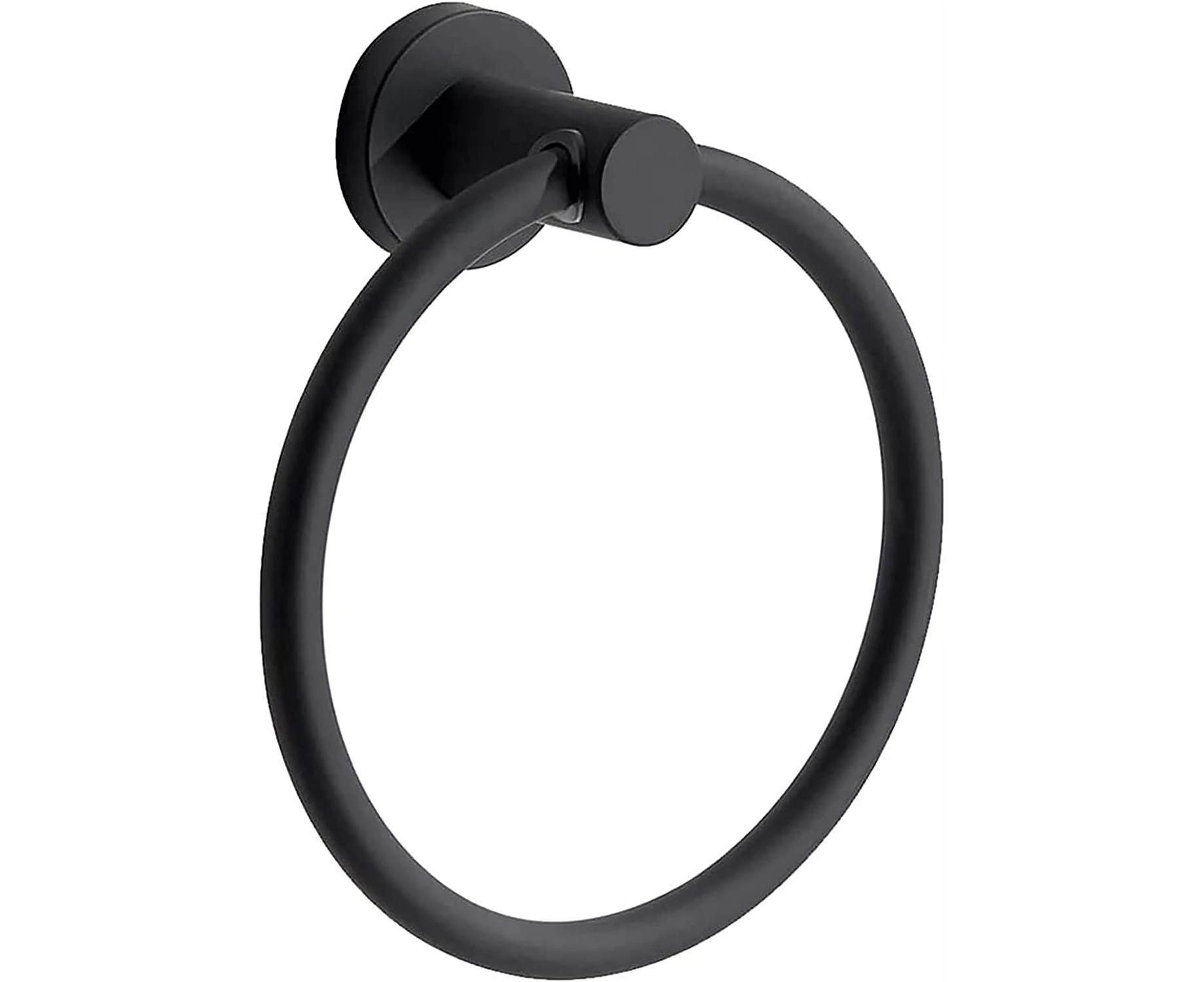 1 Pack Bathroom Mat Black Towel Ring, Kitchen Bath Towel Holder Hanger Wall Mounted Storage Heavy Duty Stainless Steel