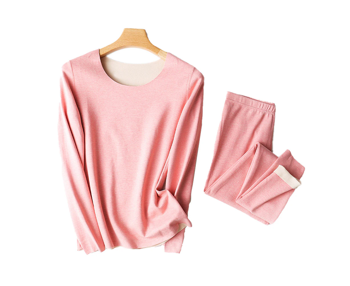 Women'S Thermal Long Johns Sets Fleece Lined 2 Pcs Underwear Top & Bottom Pajama Set Double Side Wearable,Pink, Xl