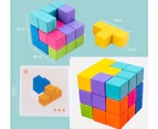Wooden brain teaser, 3D Tetris Tangram Puzzle with 7 colorful cubes Puzzle game for kids adults