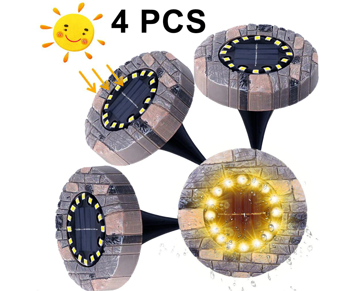 4Pcs Ip65 Waterproof Resin Solar Garden Lights 16 Led Warm White Landscape Lighting Led Recessed Ground Spot Light