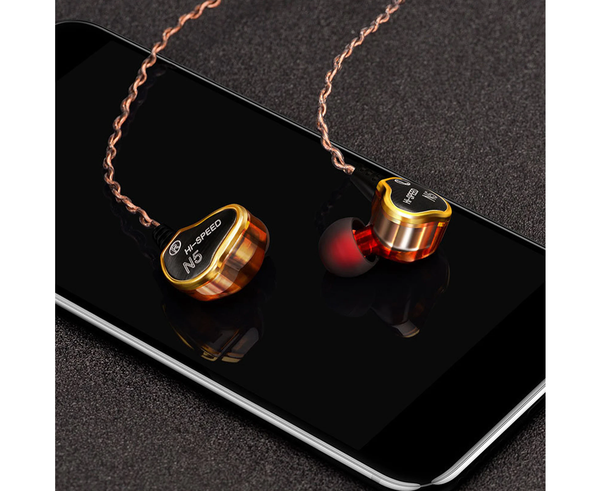 Wired Earphone In-ear Noise Cancelling Dynamic HiFi Bass Sport Headset Monitors Headphone for Mobile Phone - Golden