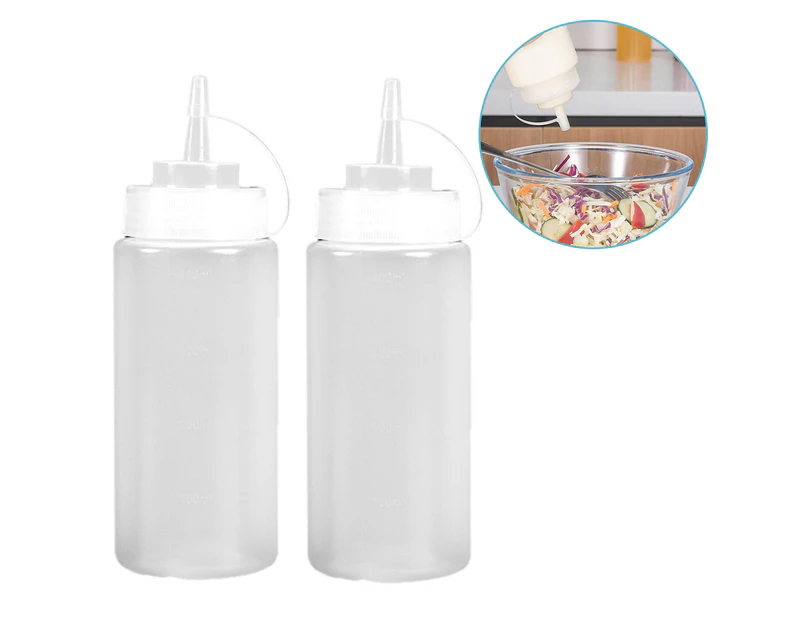 Leak-Free Set of 2 Durable Clear Food Dispenser Squeeze Squirt Bottle Griddle Accessory with Cap (480ml)