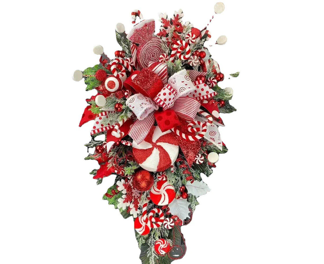 Christmas Bow Front Door Wreath Xmas Ornament Wall Hanging Garland Party Decor