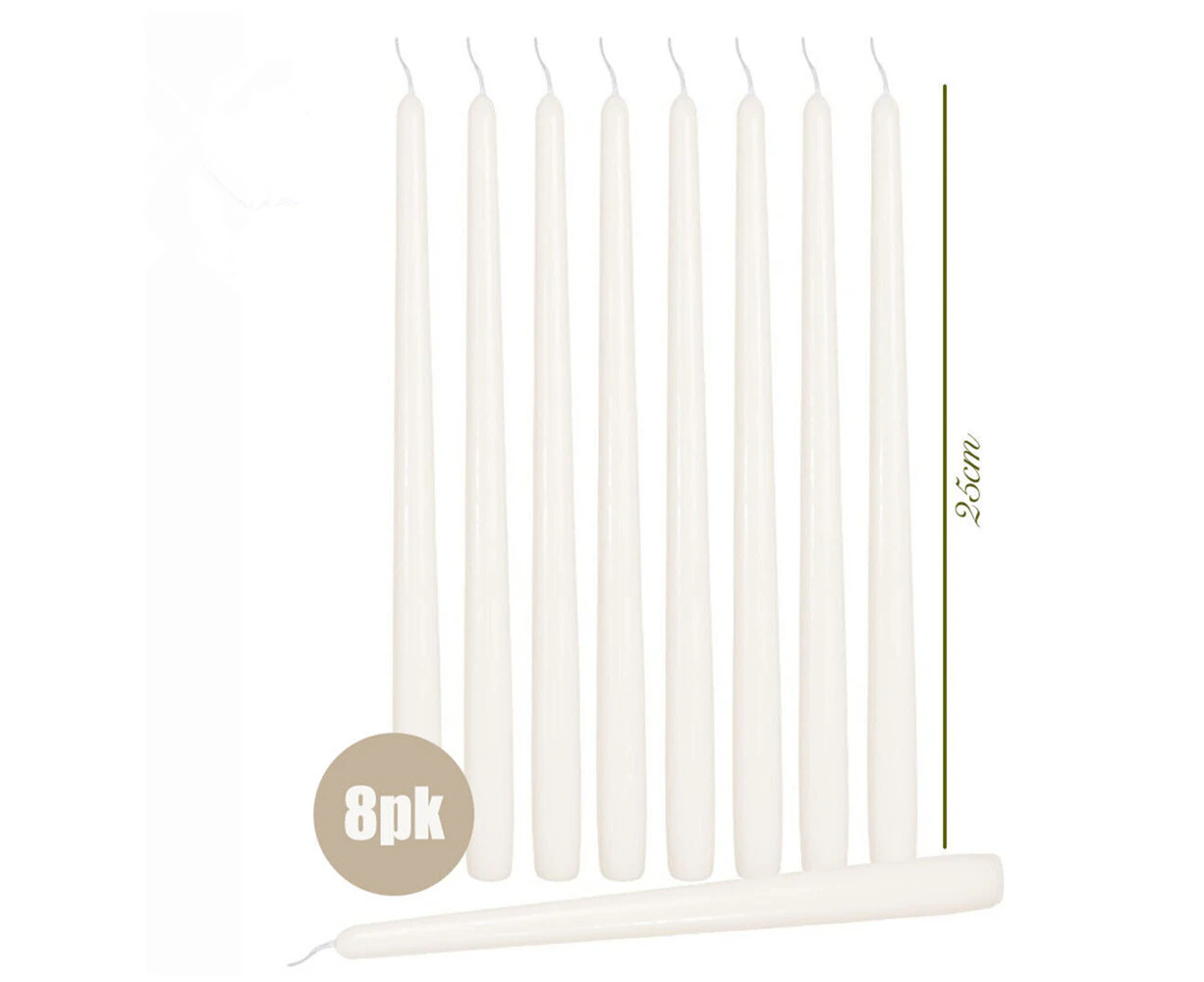 8pk Tapered Dinner Candles 25cm Tall White Unscented Taper Wedding Candle