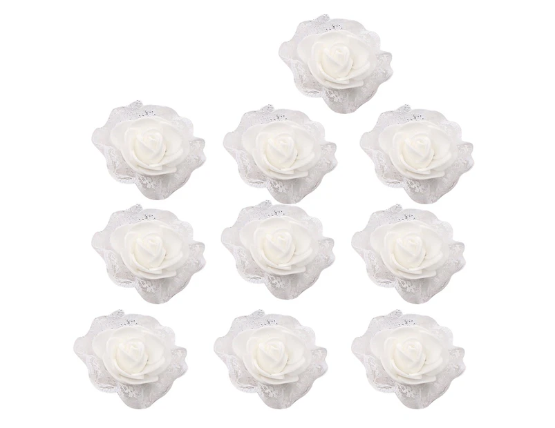 10Pcs Artificial Rose Lace Head Wedding Decor DIY Handmade Craft Wreath Flower White