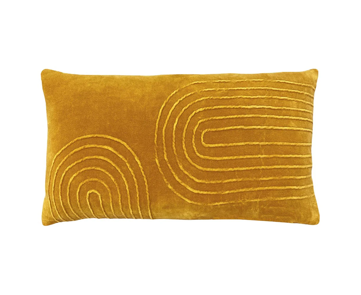 Furn Mangata Velvet Rectangular Cushion Cover (Ochre Yellow) - RV2546