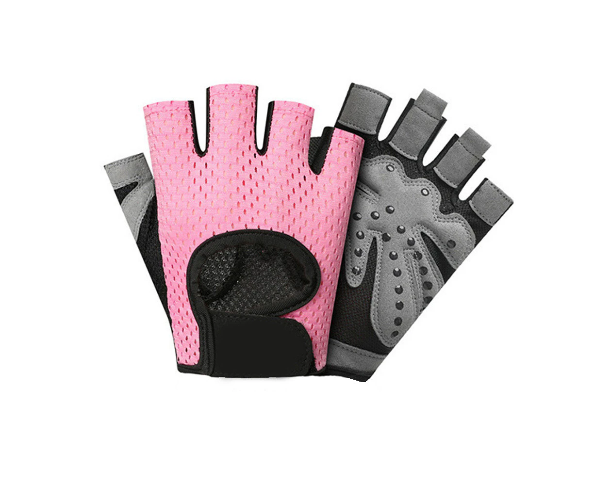 Breathable Workout Gloves, Weight Lifting Fingerless Gym Exercise Gloves With , Women And Men,Pink,M