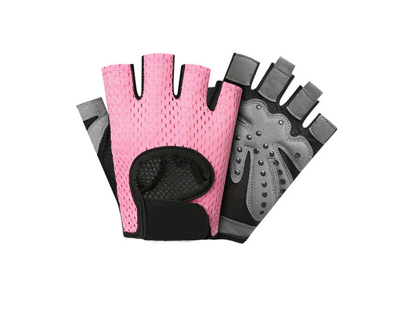 Breathable Workout Gloves, Weight Lifting Fingerless Gym Exercise Gloves With , Women And Men,Pink,M