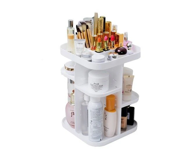 360 Rotating Large Capacity Makeup Organizer for Bedroom and Bathroom (White)