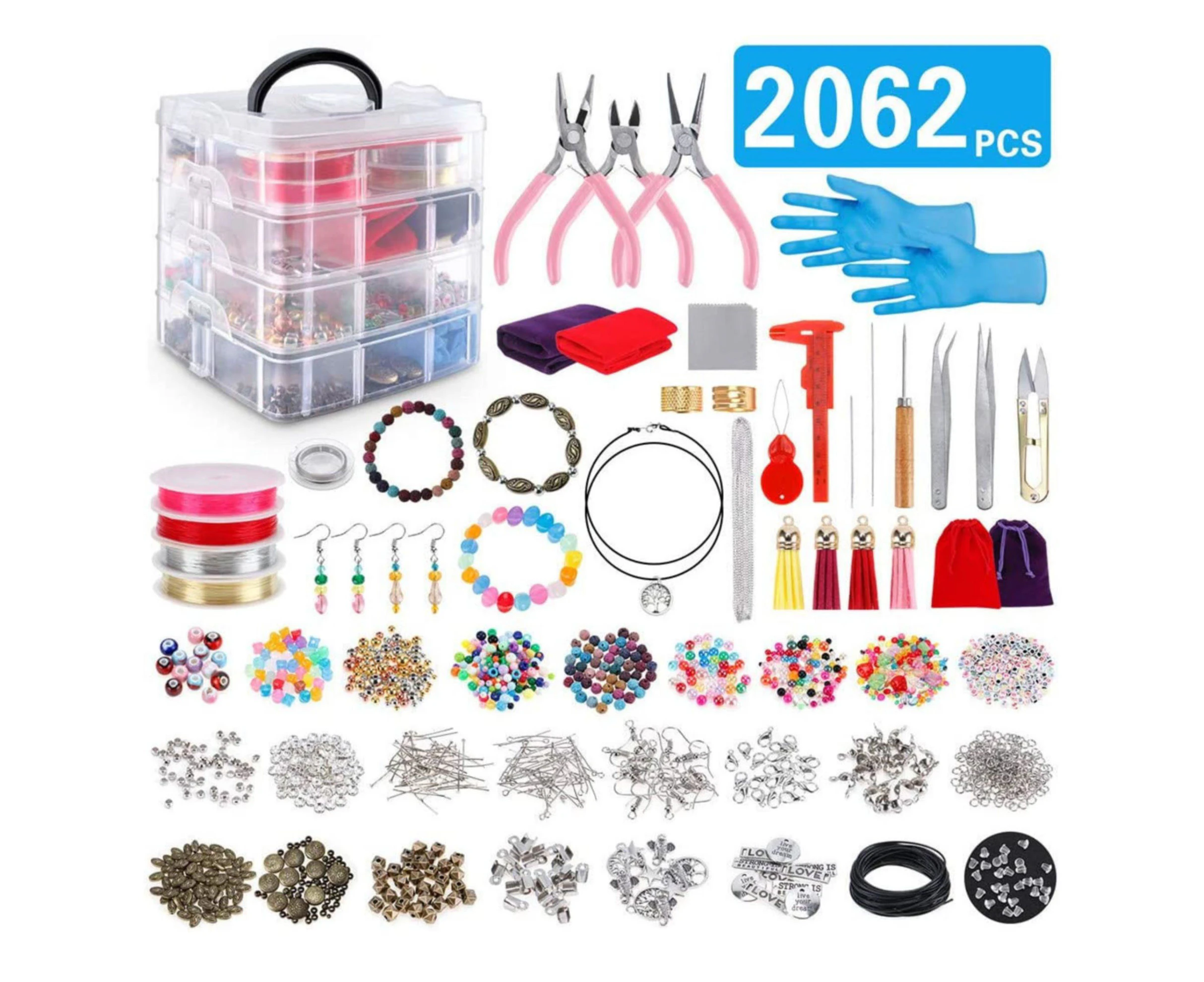 Jewelry Making Kit 2062 Pcs Bracelet Necklace Making Kit Include PP OPOUNT Beads, Charms, Findings, Jewelry Pliers, Beading Wire,Earrings