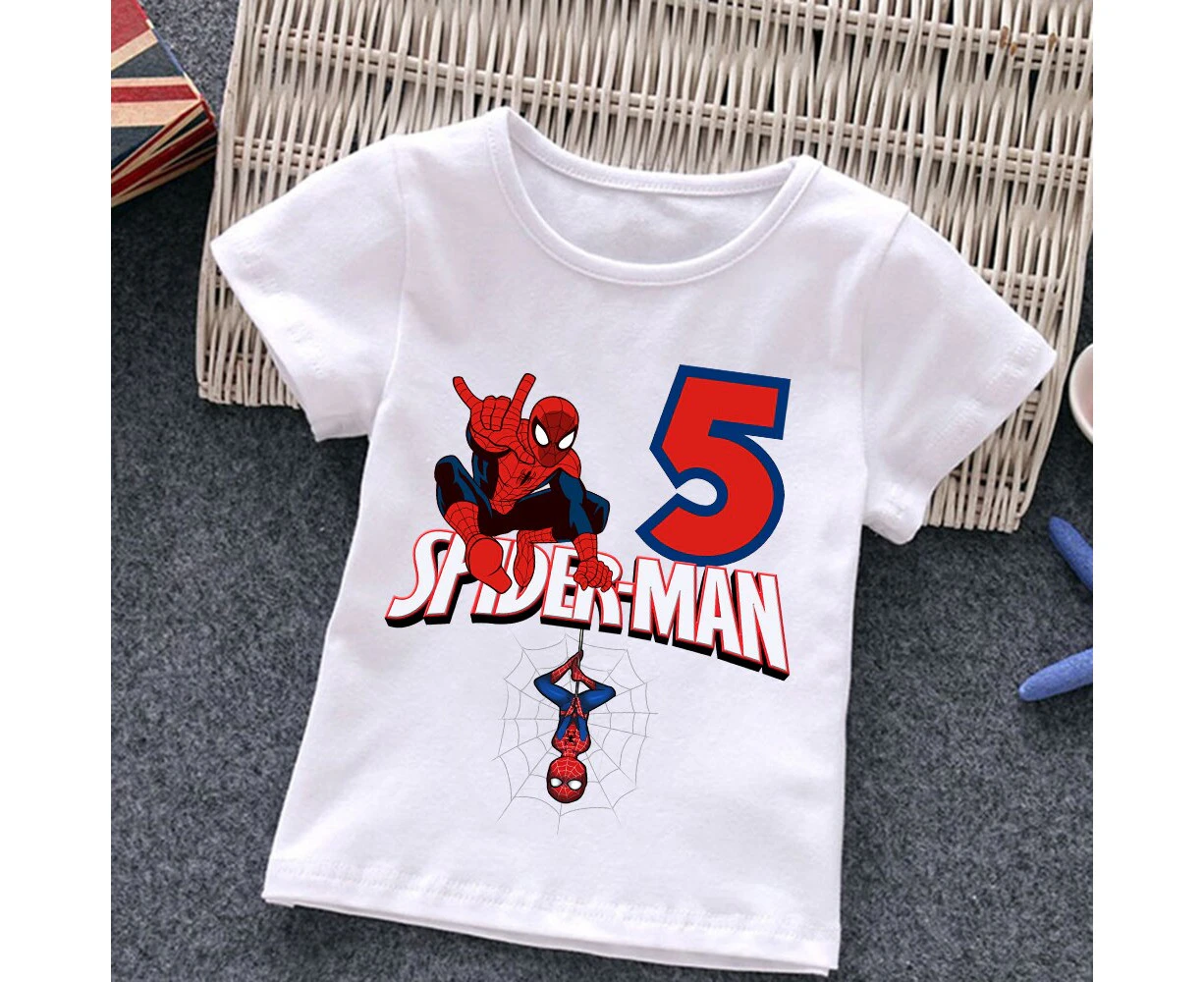 Spiderman Children T-shirts Birthday Number 123456789 Marvel T Shirt Kid Cartoons Kawaii Casual Clothes Super Hero Boy Girl Tops / Mw1256 / 3t