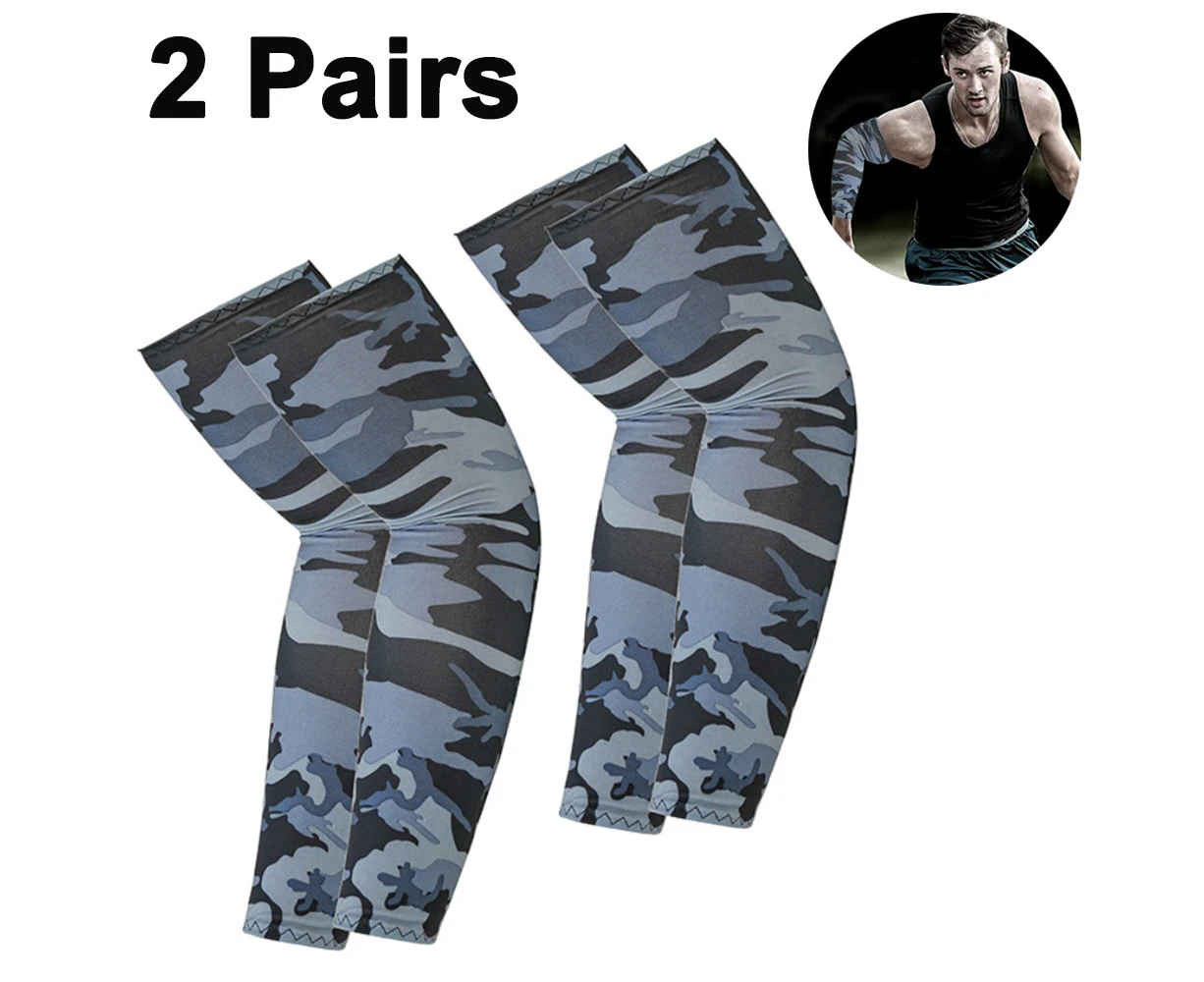 2 Pairs Cooling Arm Sleeves For Men & Women, Uv Protective Upf 50, Tattoo Cover Up,Light Gray Camo