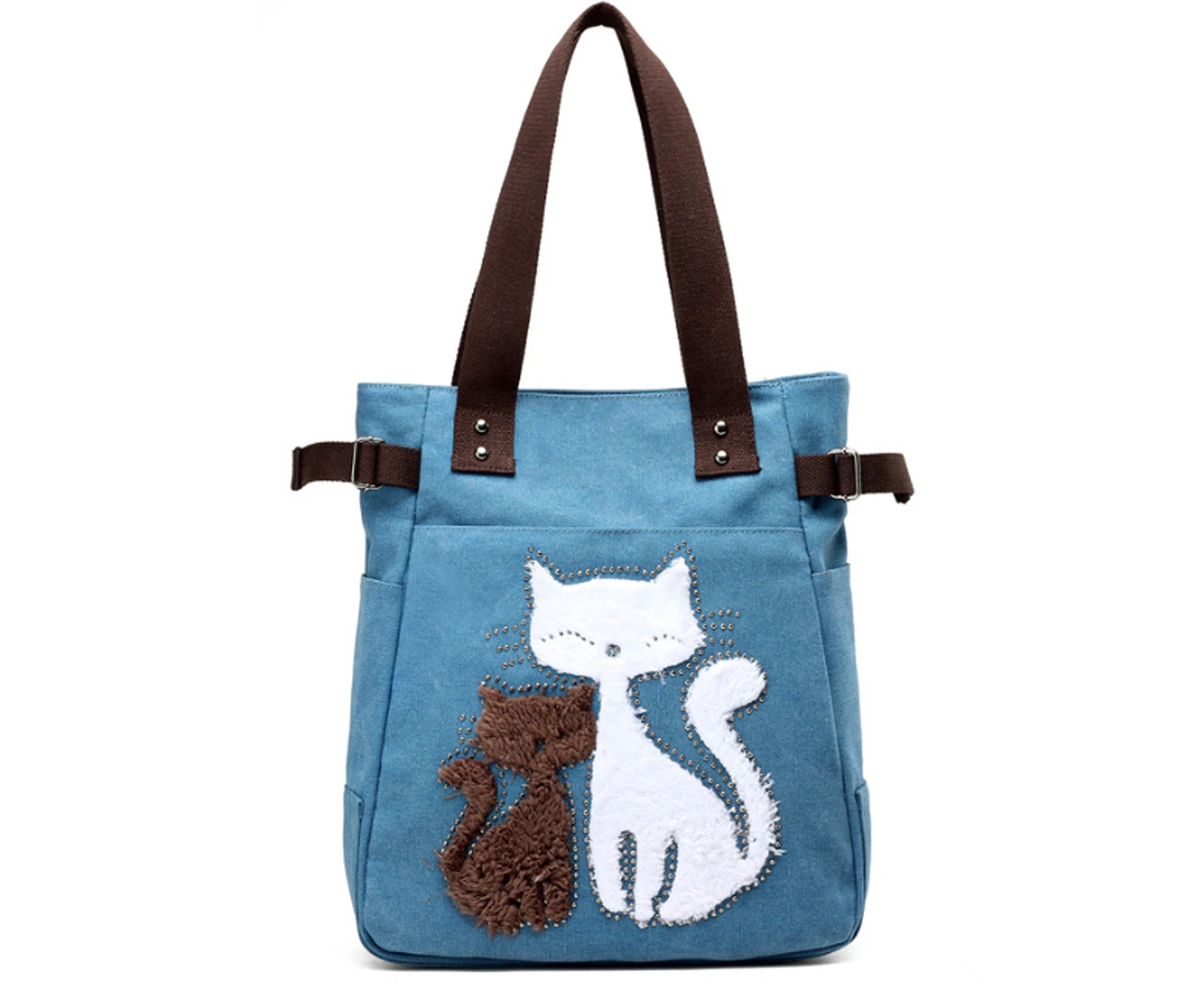 Hobo Purses For Women Canvas Tote Shoulder Bags Cute Cat Handbags,Blue