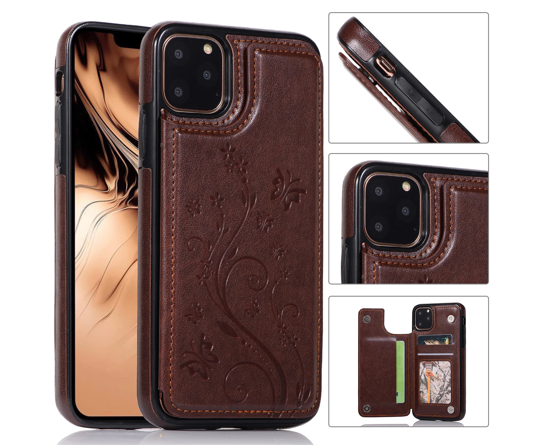 For iPhone 13 Pro Max Leather Cover Wallet - Brown