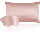 Natural Silk Pillowcase with Eye Mask, 100% Grade 6A Mulberry Silk Envelope Pillow Cover-Standard-Pink