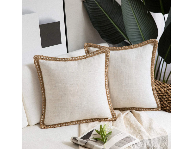 Pillow Covers Set of 2, Modern Sofa Throw Pillow Cover, Decorative Outdoor Linen Fabric Pillow Case - Off White 45*45cm