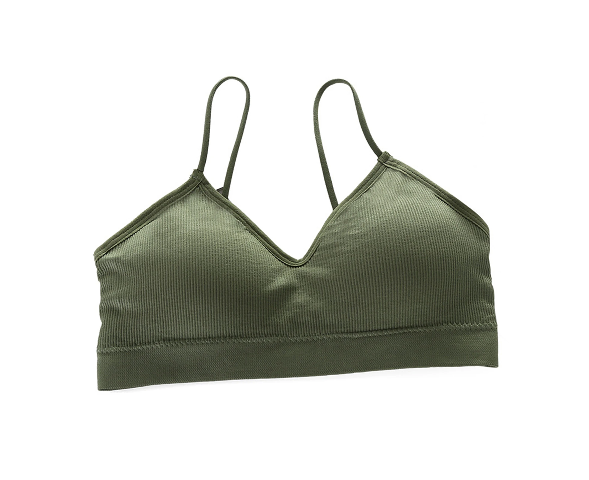 Minbaeg High Elastic Spaghetti Straps Women Bra Beauty Back Seamless Push Up Gym Underwear for Daily Wear-Green One Size - Green