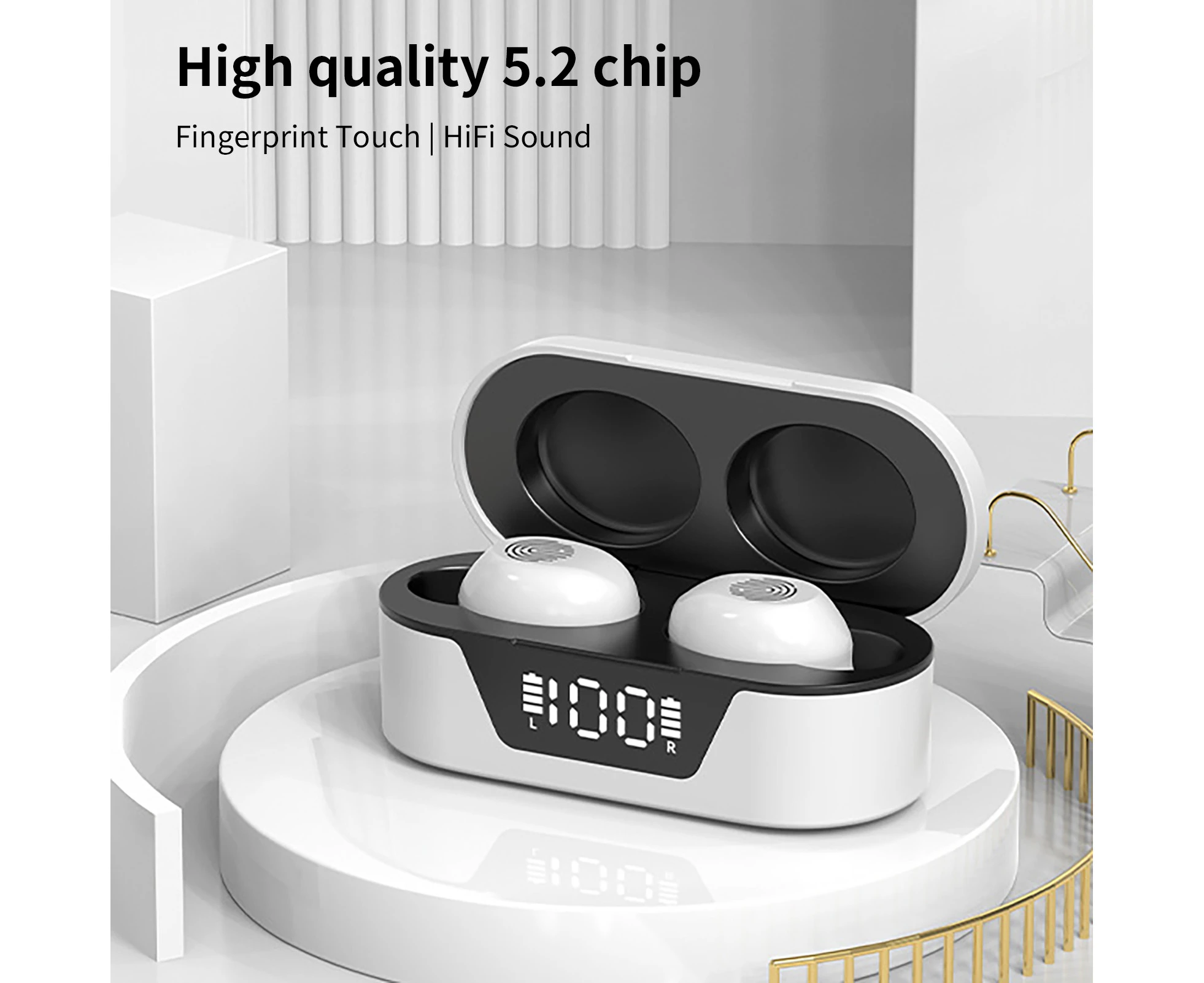 T31 Bluetooth-compatible Earphone Lossless Long Standby Time Digital Display True Wireless Stereo HiFi Gaming In-ear Earbud for Listening to Music - White