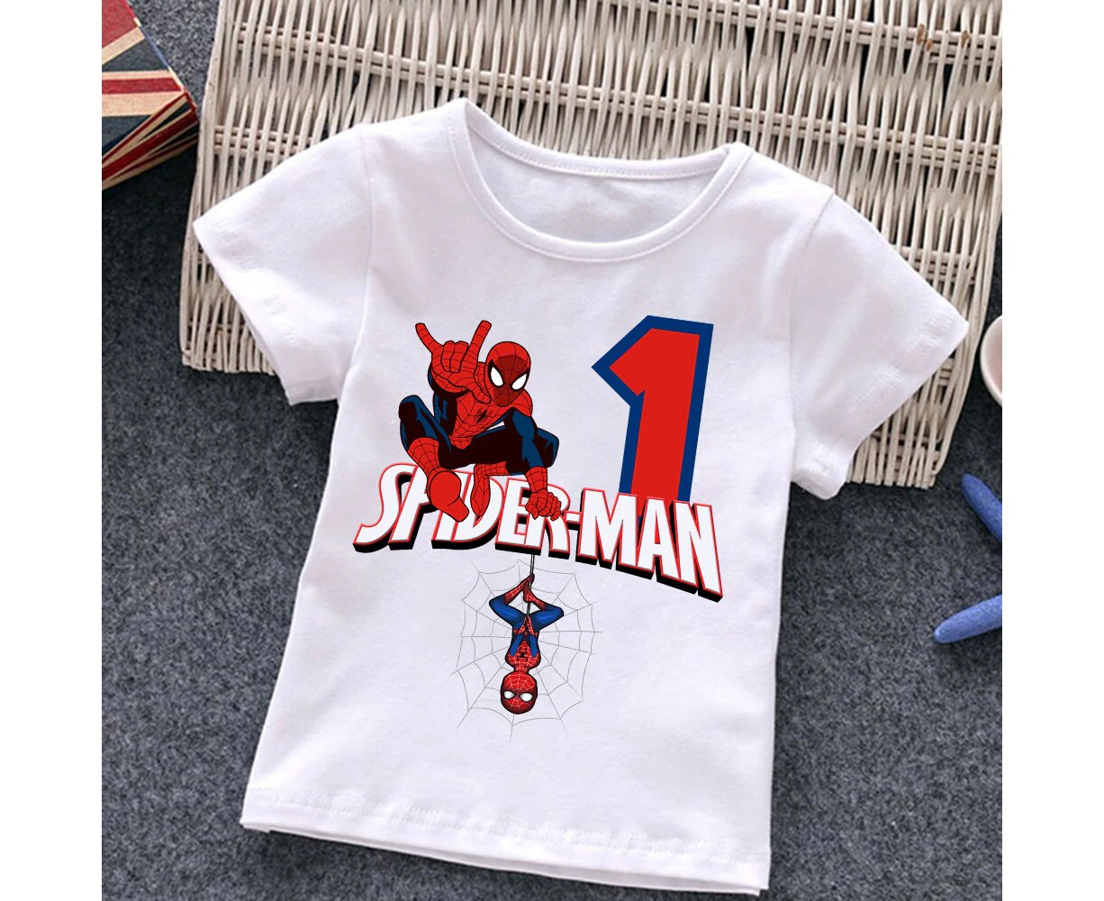 Spiderman Children T-shirts Birthday Number 123456789 Marvel T Shirt Kid Cartoons Kawaii Casual Clothes Super Hero Boy Girl Tops / Mw1252 / 2t