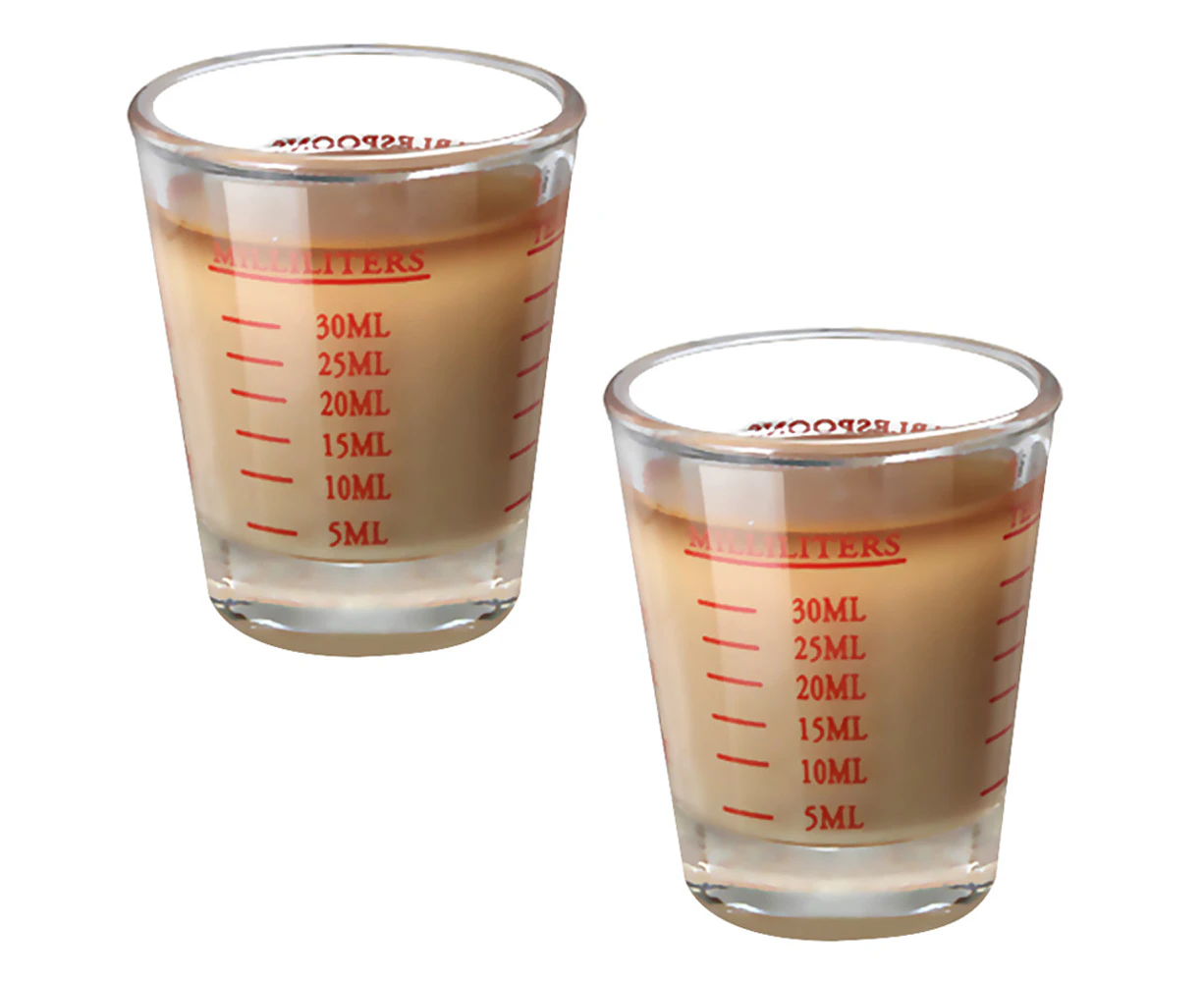 2Pcs Measuring Cup Shot Glass Espresso Shot Glass Liquid Heavy Glass Wine Glass  Letters -red (30 ml)