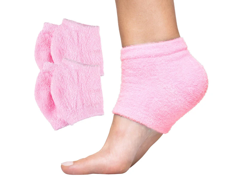 Moisturizing Heel Socks 2 Pairs Gel Lined Fuzzy Toeless Spa Socks to Heal and Treat Dry, Cracked Heels While You Sleep -Regular Pink - Regular