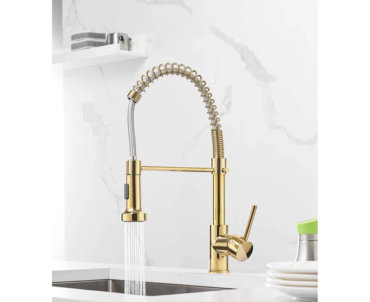 Kitchen Faucet Swivel Gold 360° With Extractable Rotary Shower Mixer