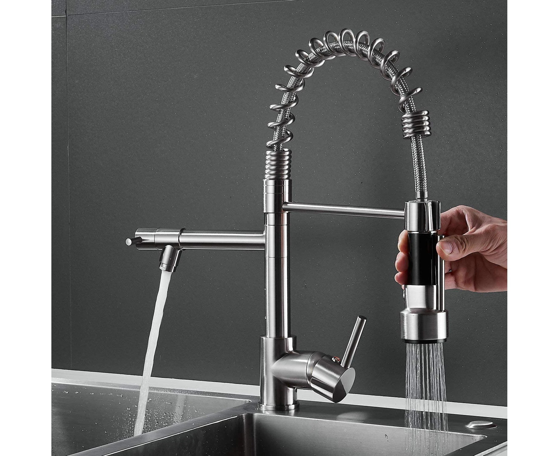 Kitchen Sink Faucet Single Handle With Pull Down Spout, Deck Mount Kitchen Faucet With Swivel Spout