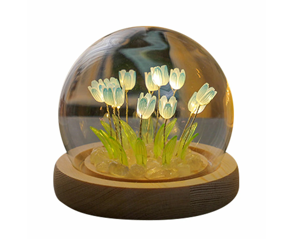 Four-Color 9-Flower Glass Cover Tulip Glass Night Light Desktop Atmosphere Light,Blue