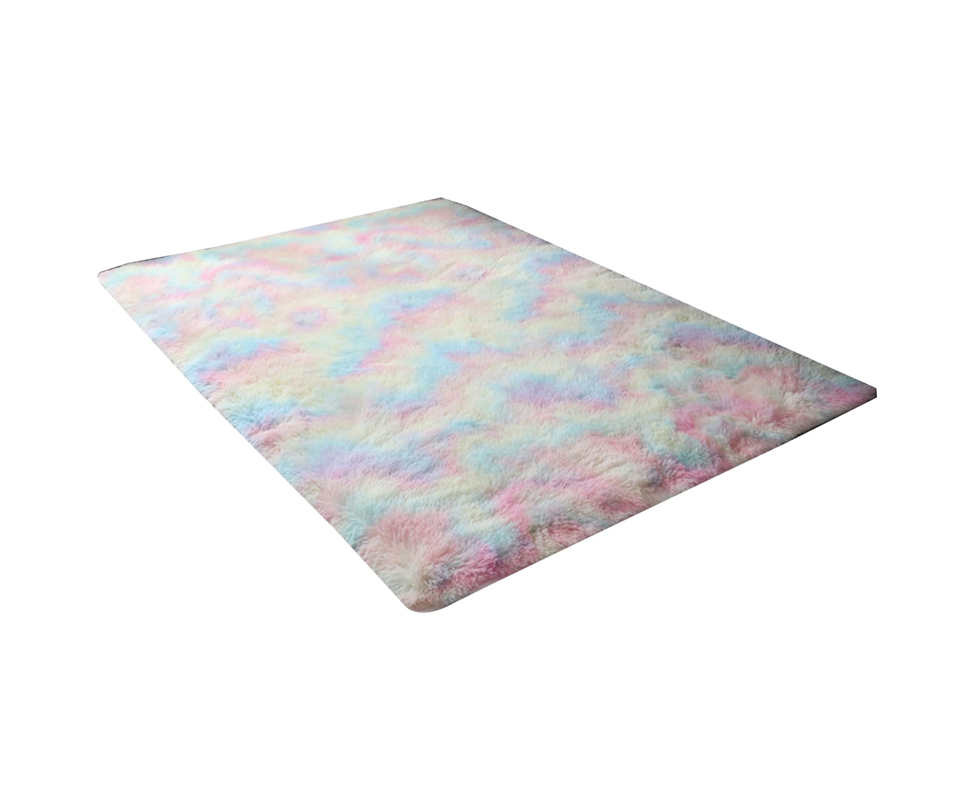 Fluffy Rug Skin-friendly Wear Resistant Polyester Ultra Soft Indoor Floor Mat for Home-Rainbow Color 80*120cm