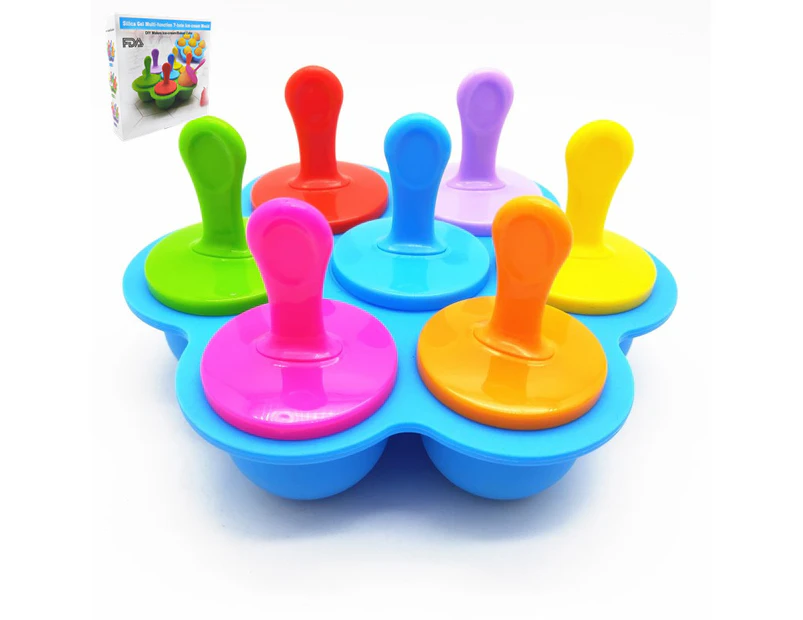 7 PCS Popsicle Mold Ice Pop Mini Silicone DIY Non-Stick Ice Trays-Blue